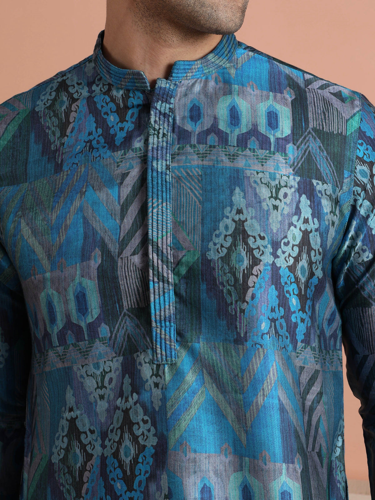 Blue Geometric Printed Kurta