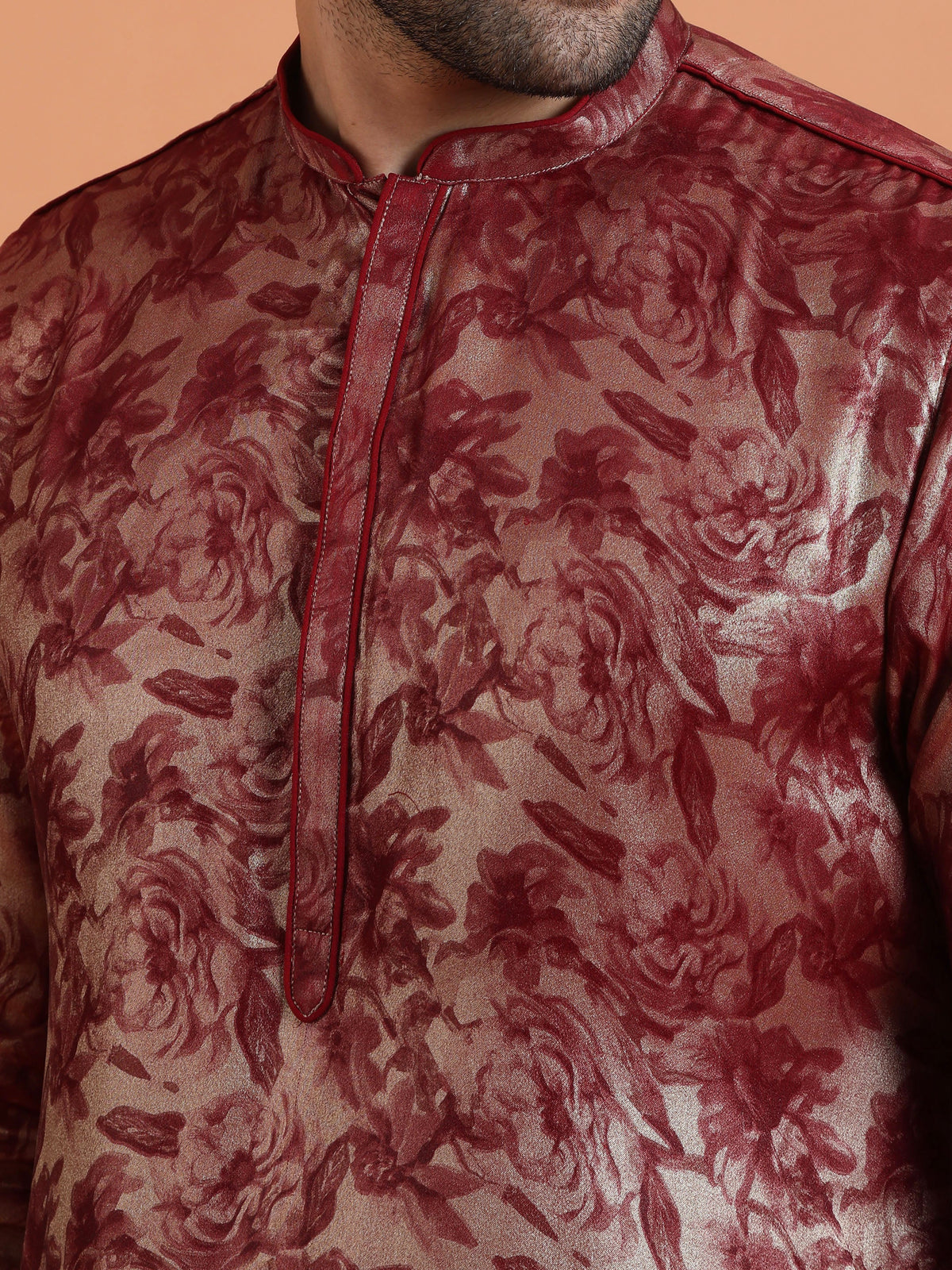 Maroon Art Silk Floral Mid Kurta