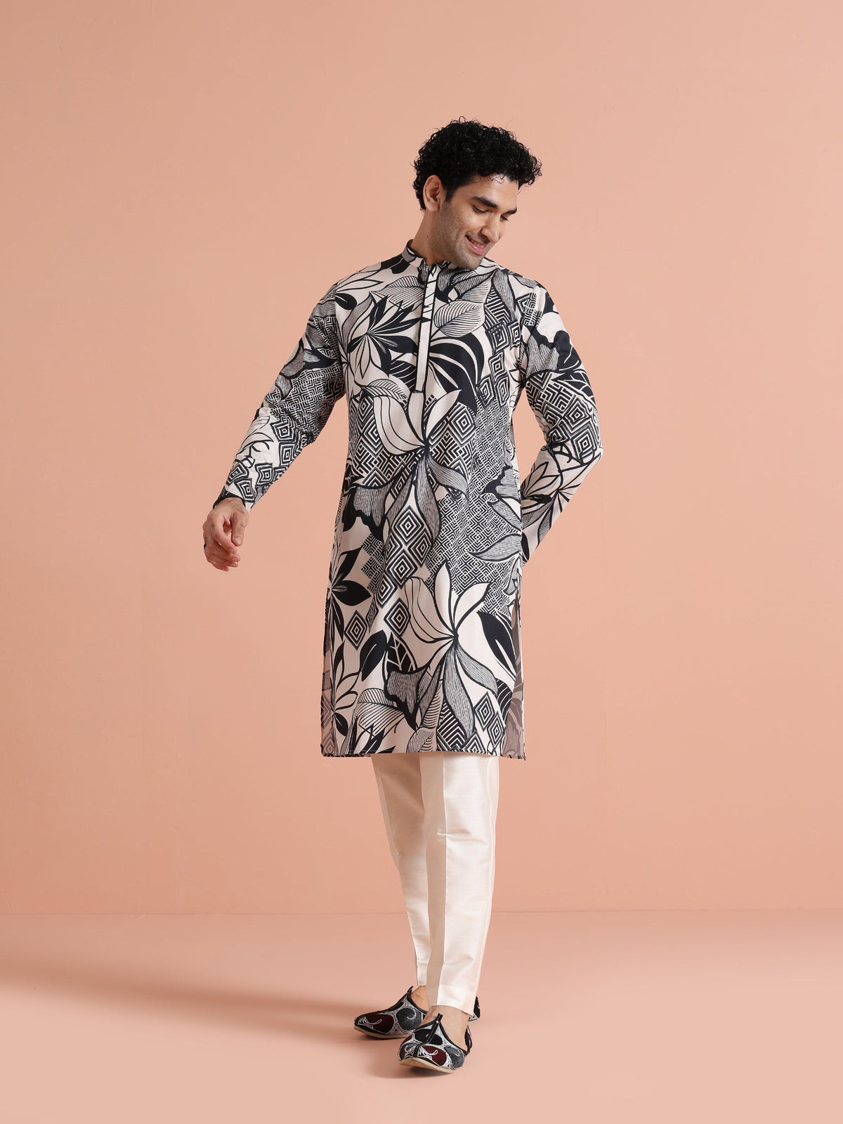 Black & White Printed Long Kurta