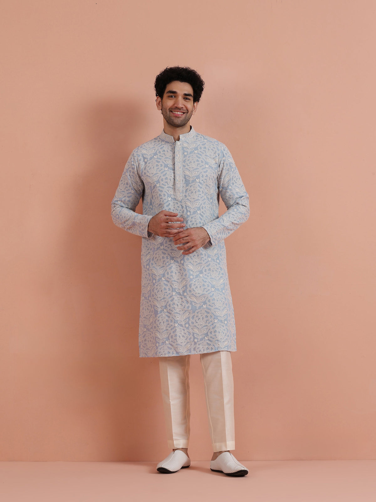 Light Blue Floral Embroidered Kurta