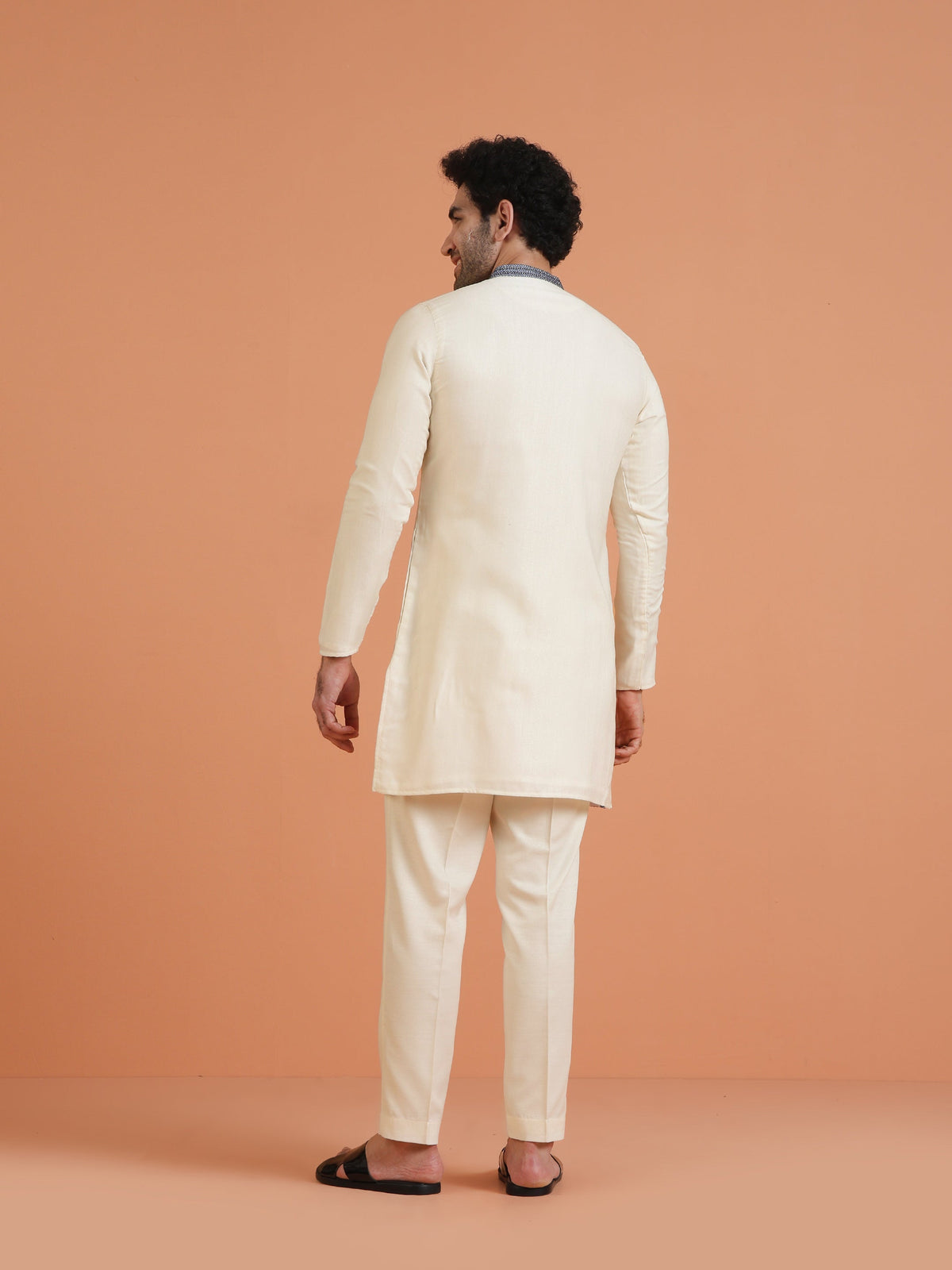 Cream Cotton Silk Embroidered Kurta