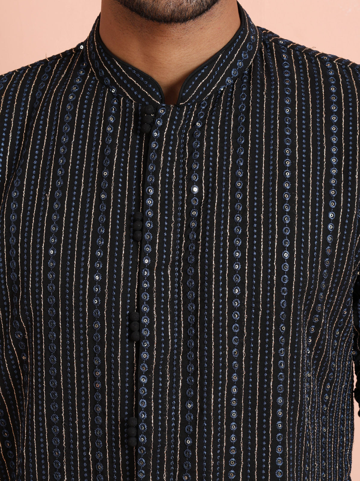 Black Silk Blend Mirror Work Kurta