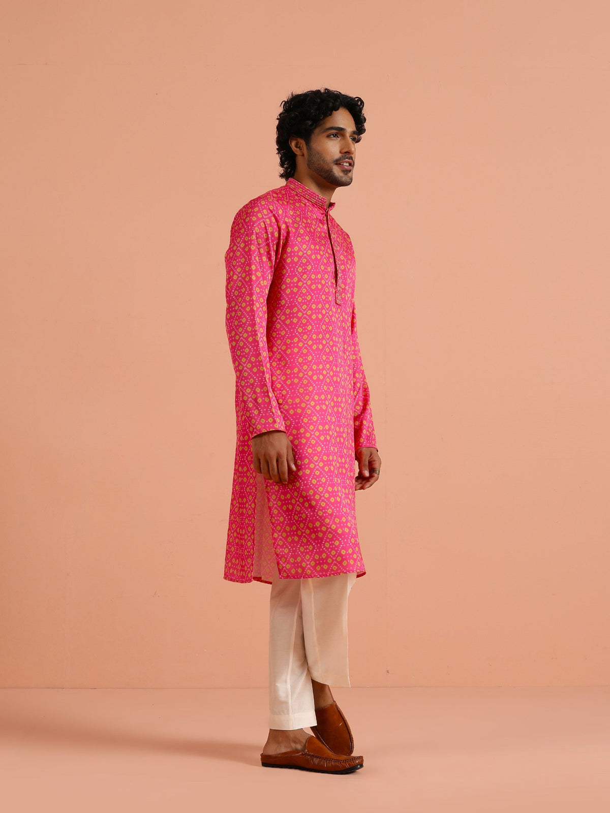 Hot Pink Art Silk Printed Kurta