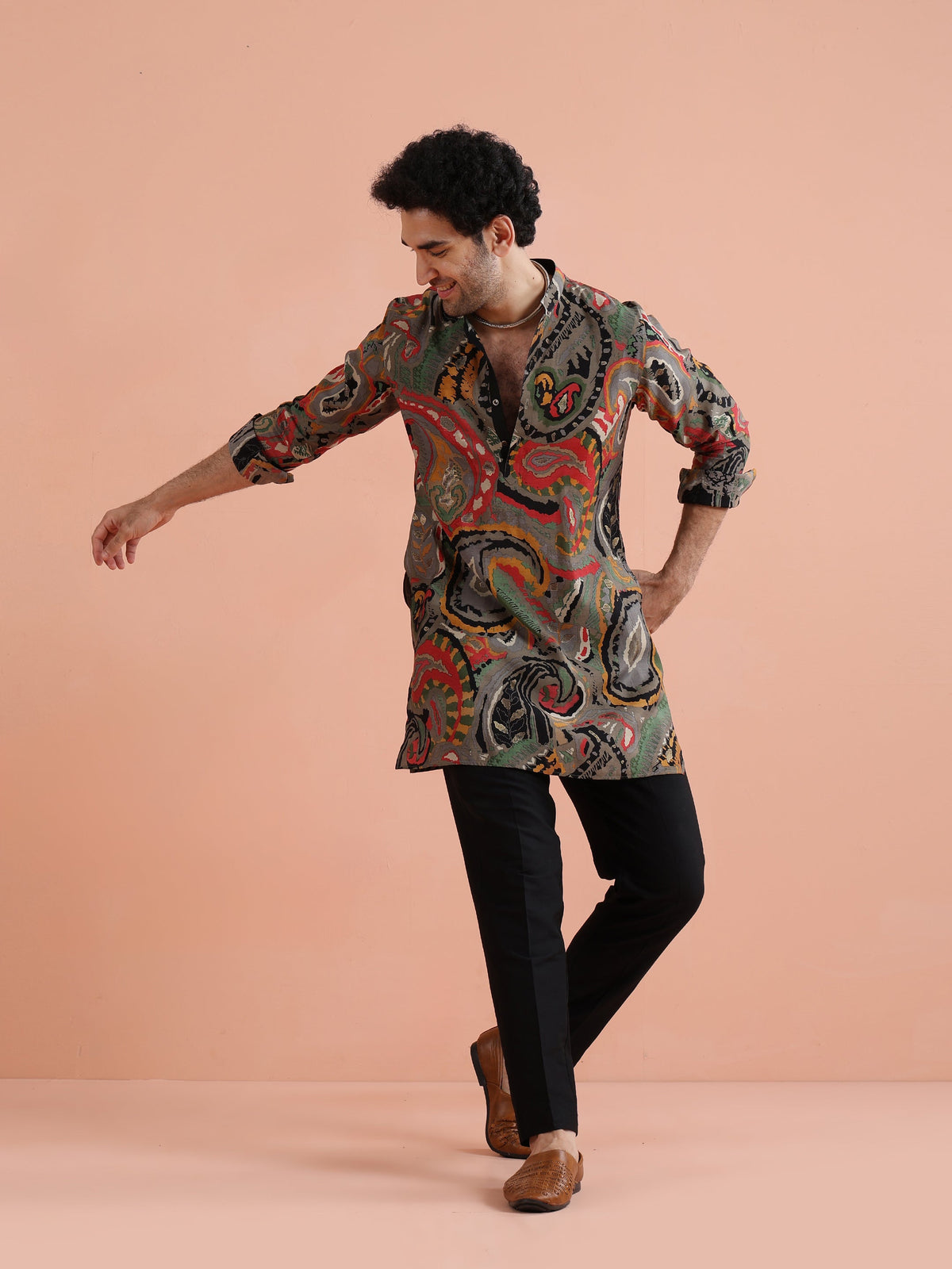Grey Paisley Printed Kurta