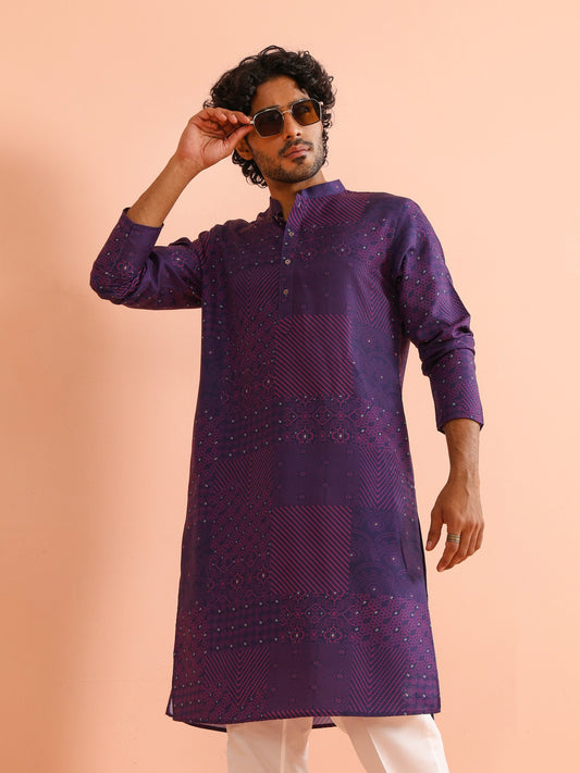 Purple Geometric Printed Kurta