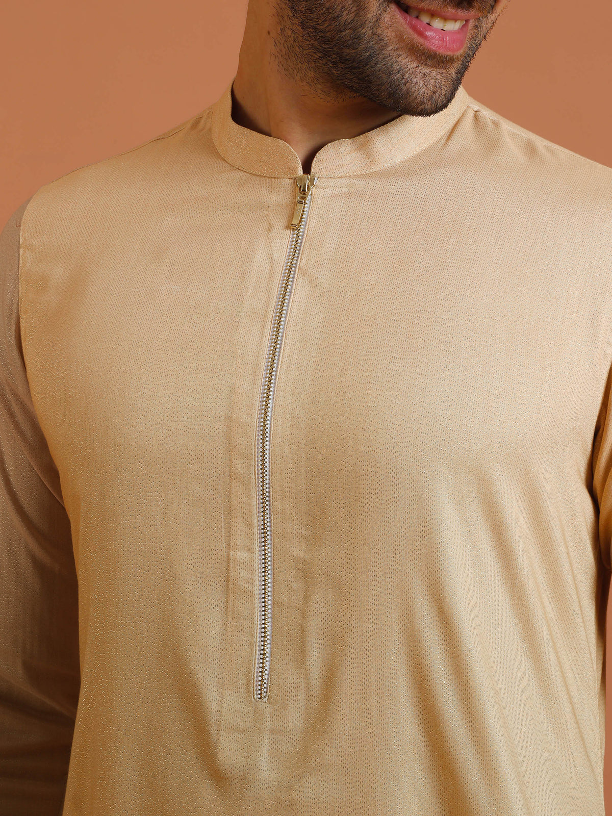 Beige Ombre Silk Kurta with Zip