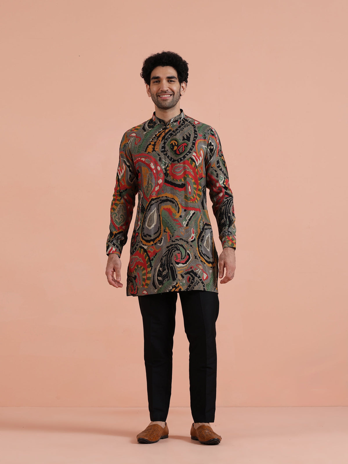 Grey Paisley Printed Kurta