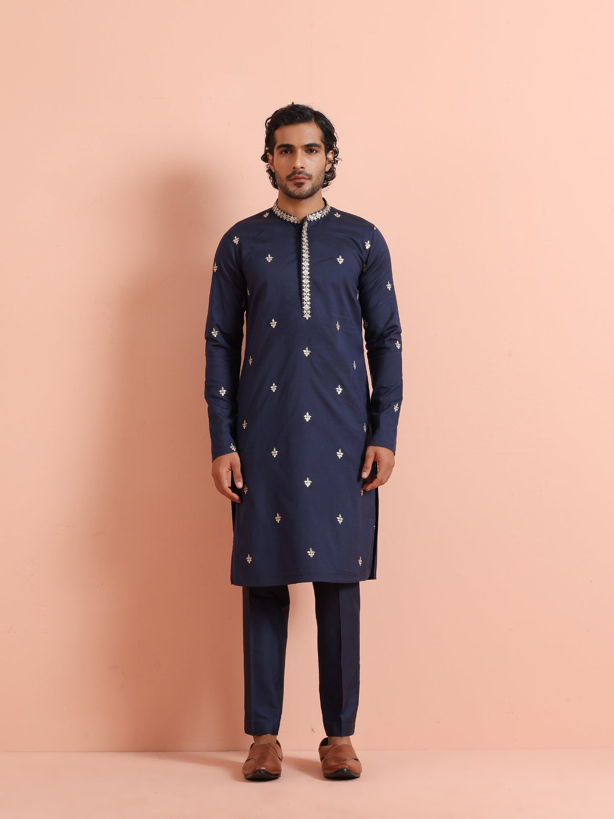 Navy Kurta with Delicate Embroidery
