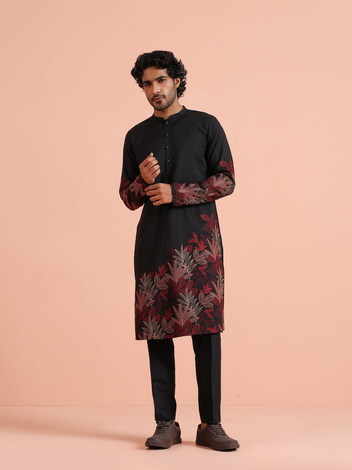 Black Kurta with Red Embroidery