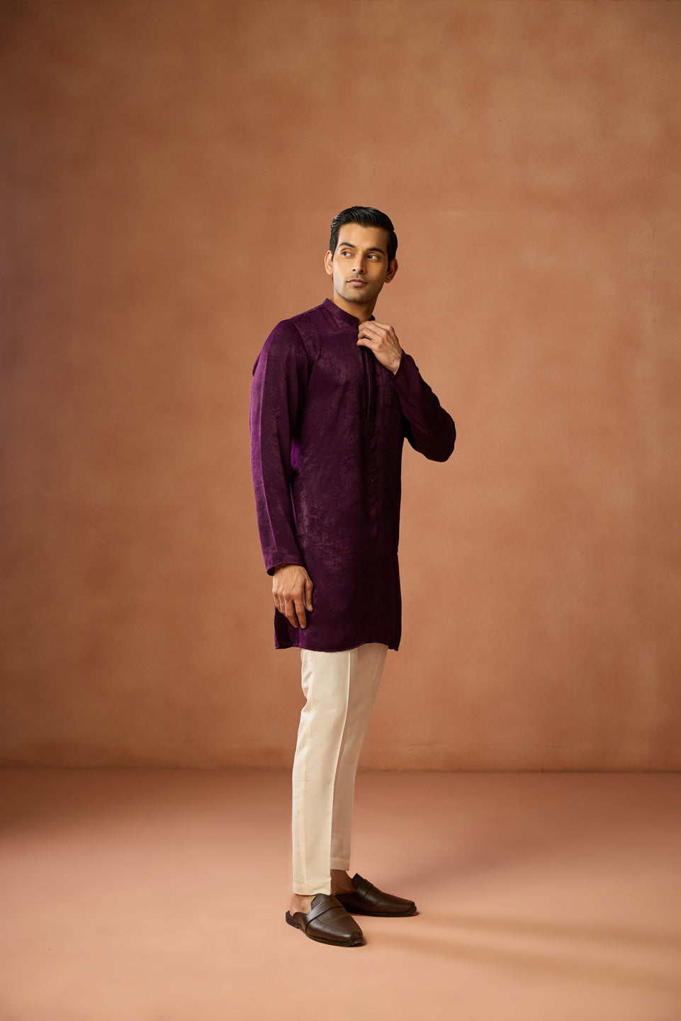 Wine Silk Blend Velvet Finish Mid Kurta