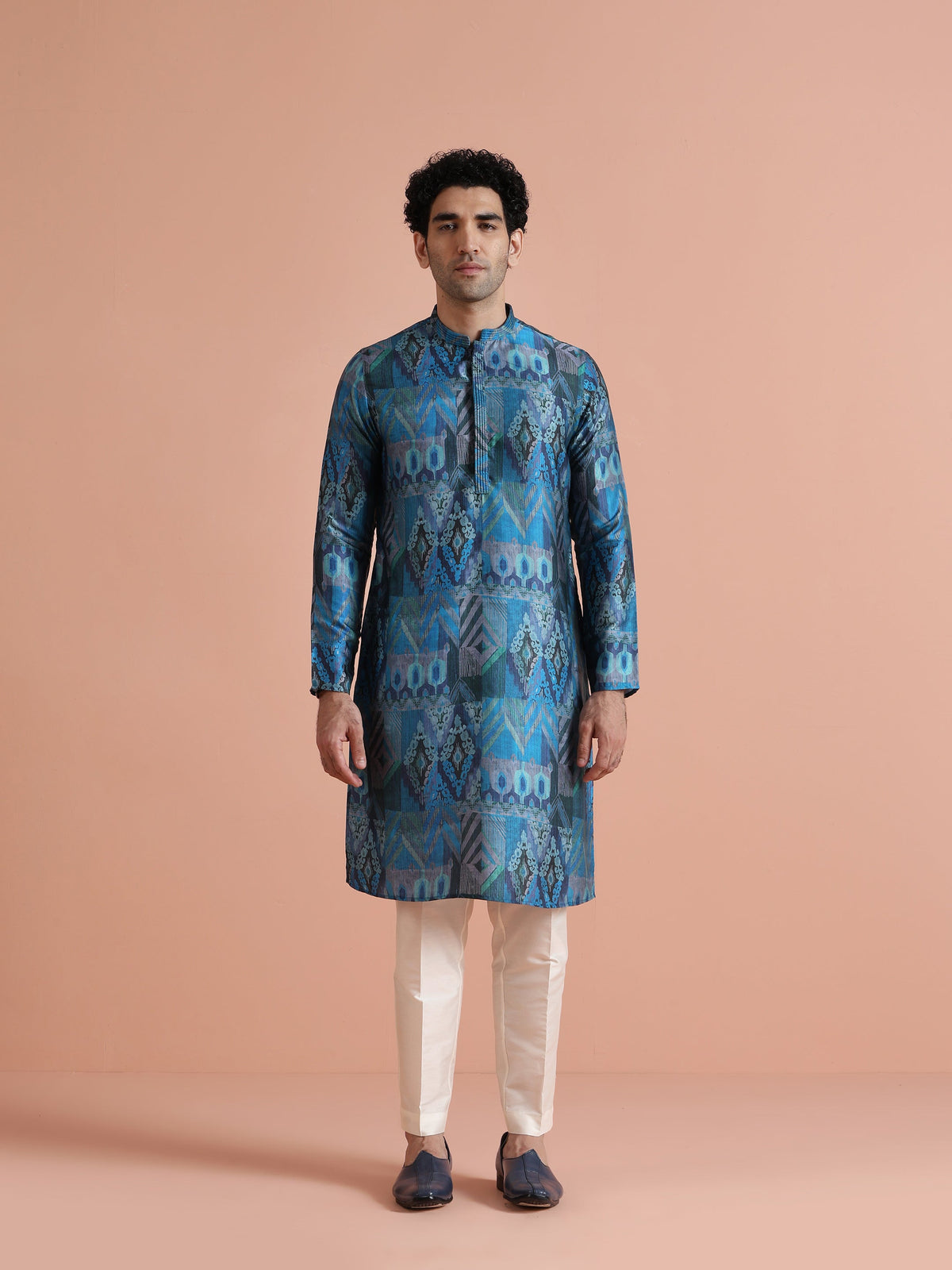 Blue Geometric Printed Kurta