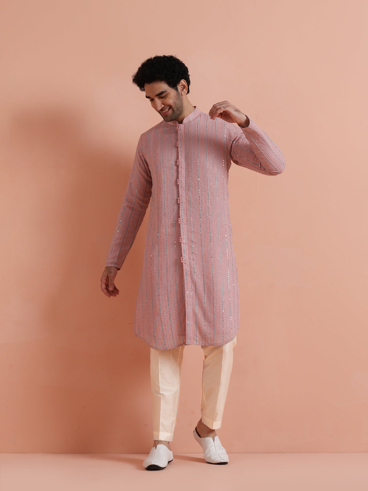 Pink Kurta with Subtle Embellishments
