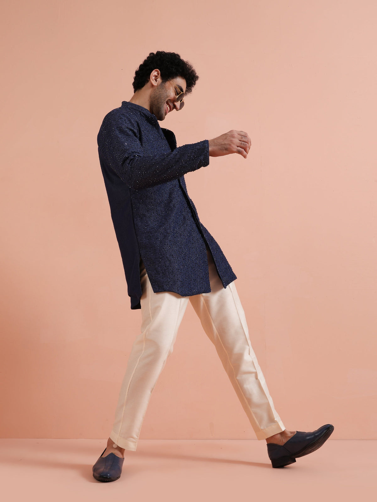 Navy Mid Kurta with Sequin Detailing