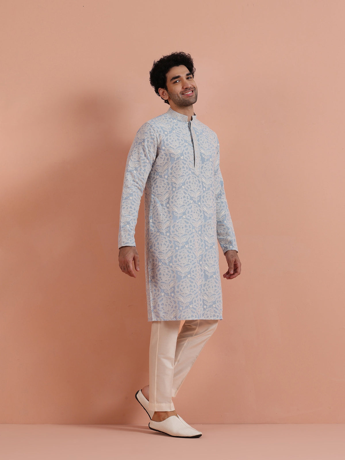 Light Blue Floral Embroidered Kurta