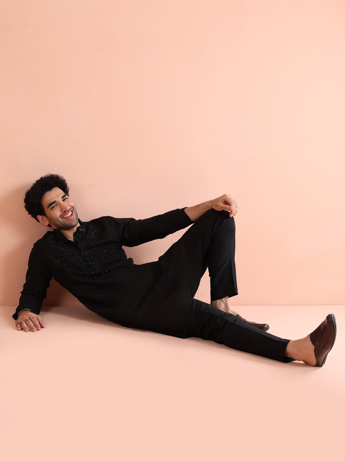 Black Kurta with Bead Embellishments