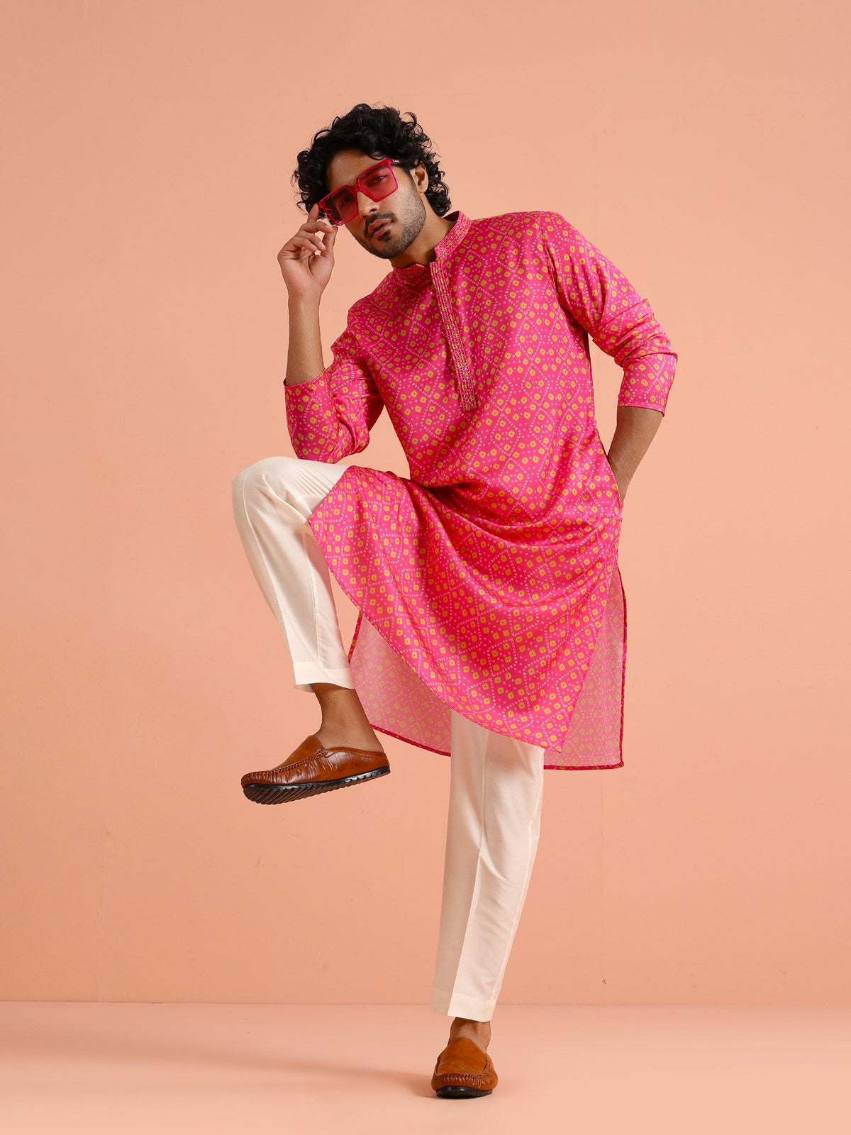 Hot Pink Art Silk Printed Kurta