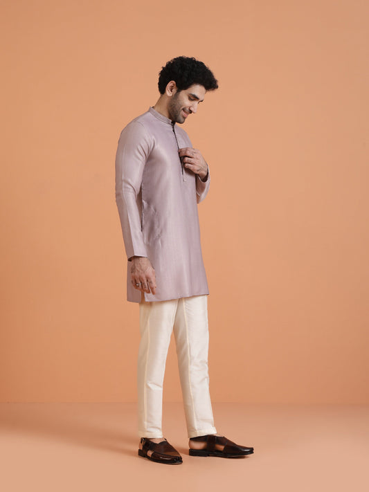 Lilac Silk Blend Solid Mid Kurta