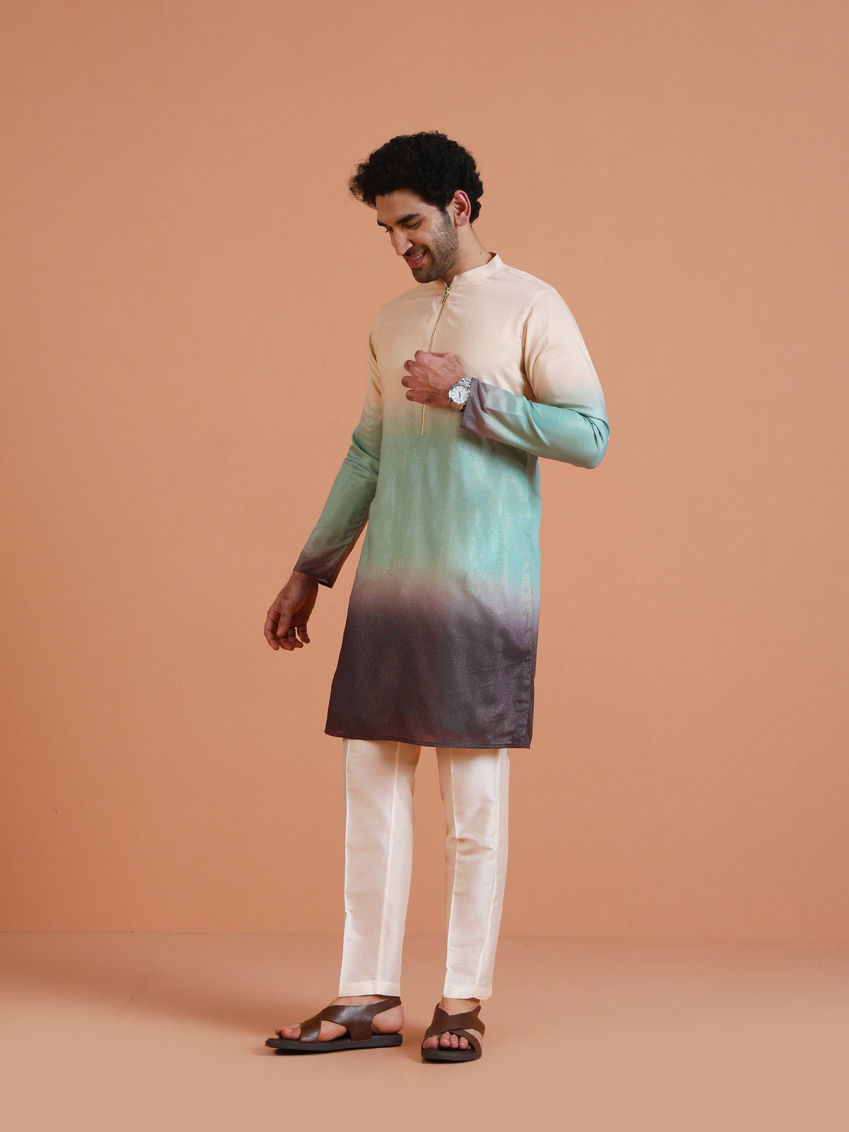 Ombre Cotton Silk Zipped Kurta