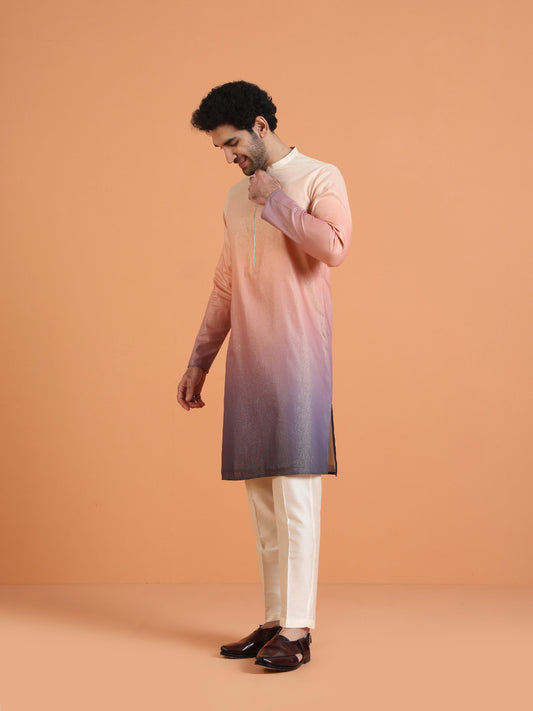 Peach Ombre Cotton Silk Zipped Kurta