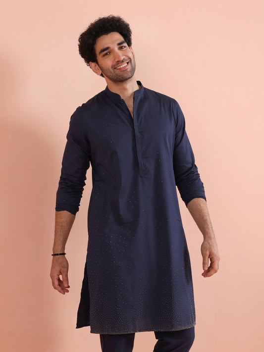 Navy Kurta with Subtle Embellishment
