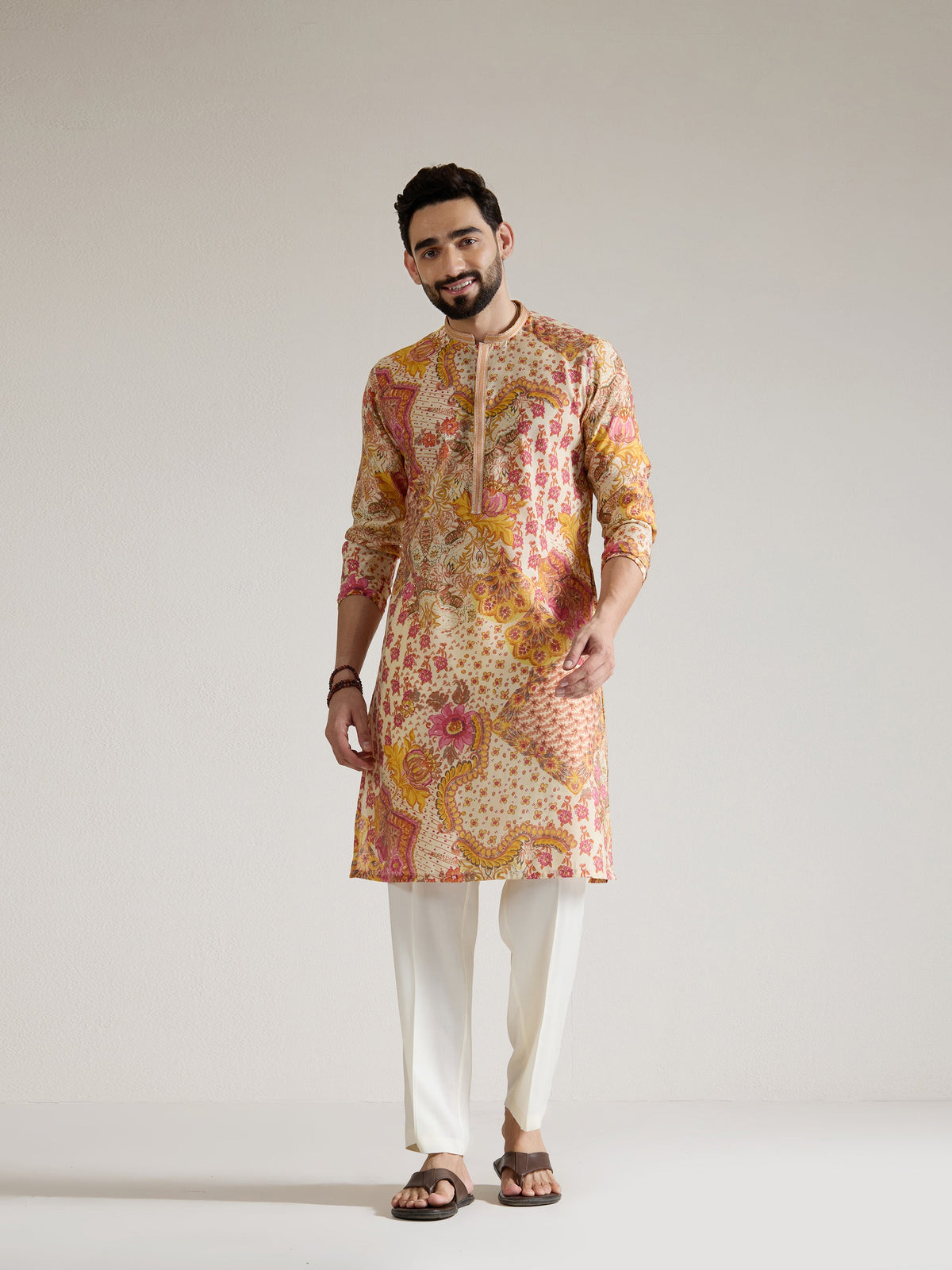 Mens Multicolor Blended Print Kurta