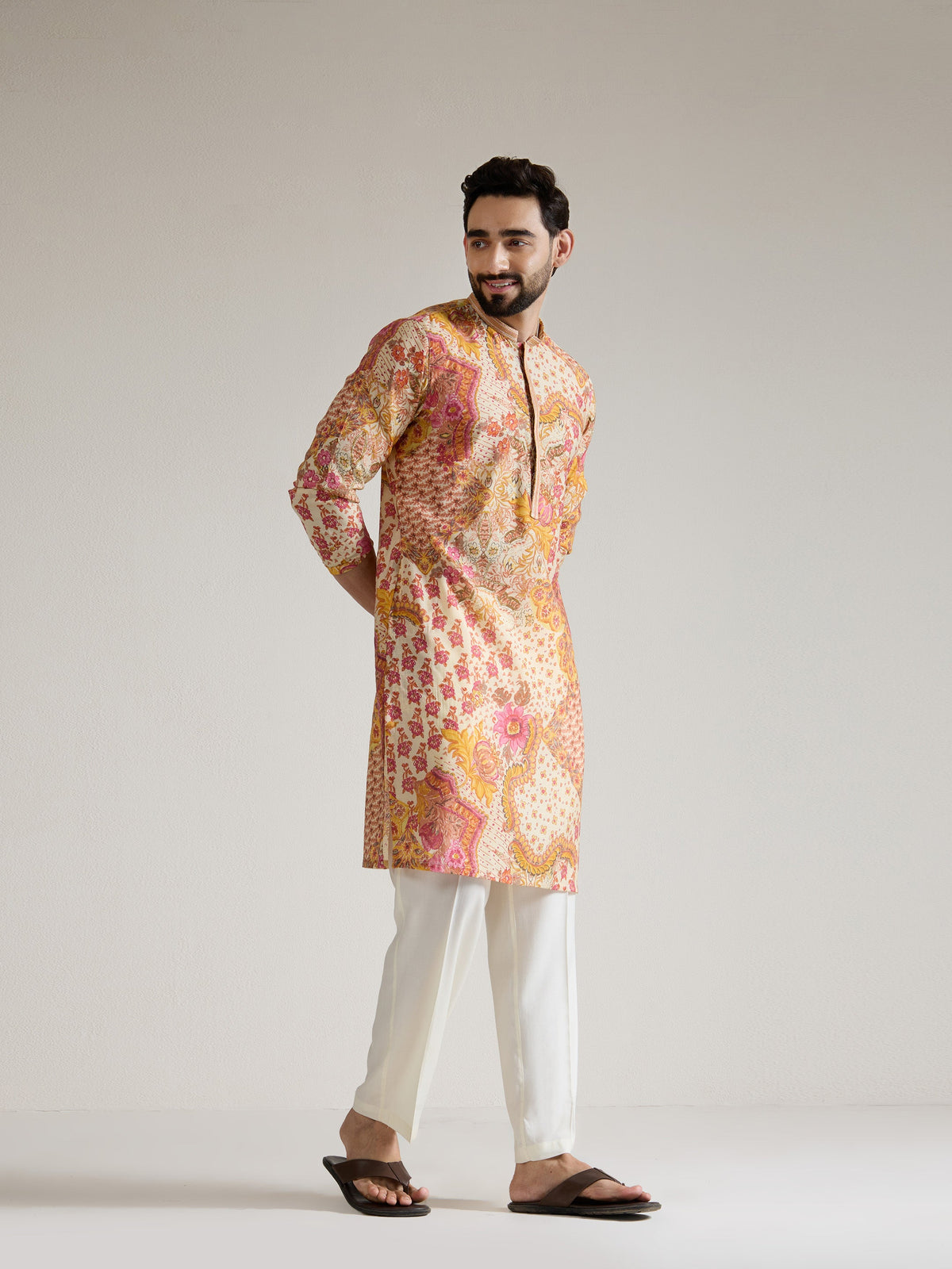 Mens Multicolor Blended Print Kurta