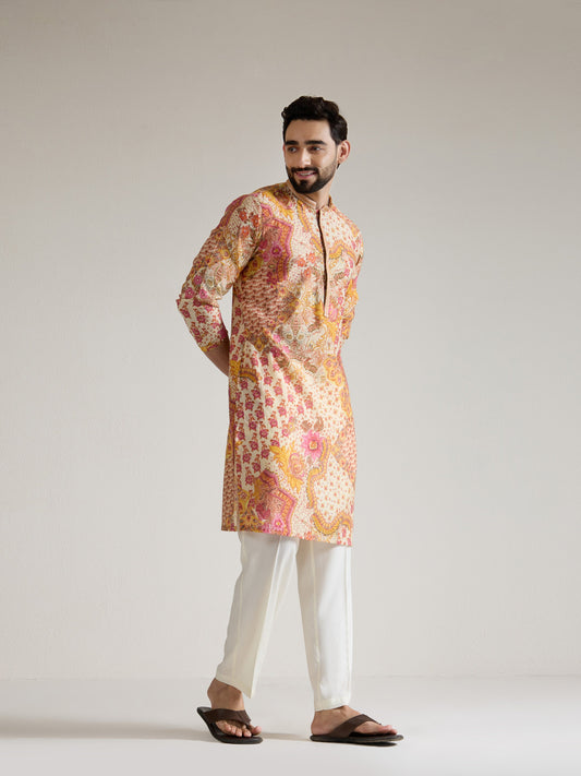 Mens Multicolor Blended Print Kurta