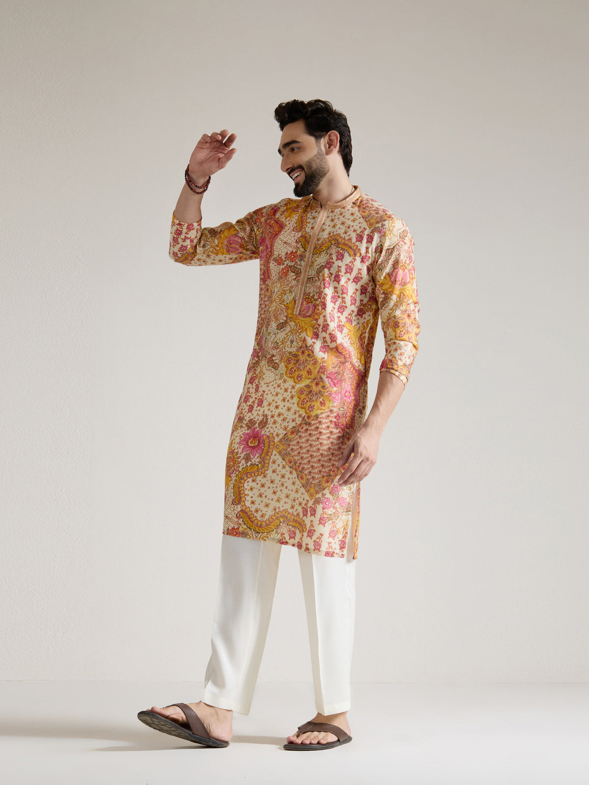 Mens Multicolor Blended Print Kurta