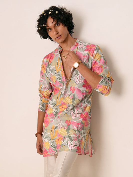 Men Multicolor Blended Print Kurta