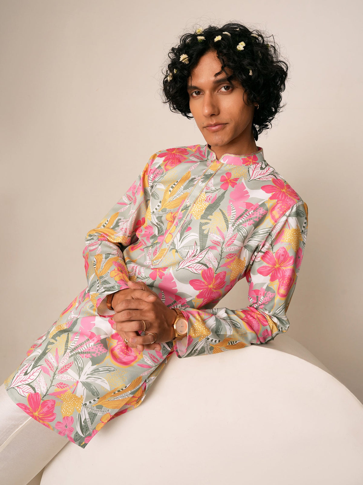 Men Multicolor Blended Print Kurta