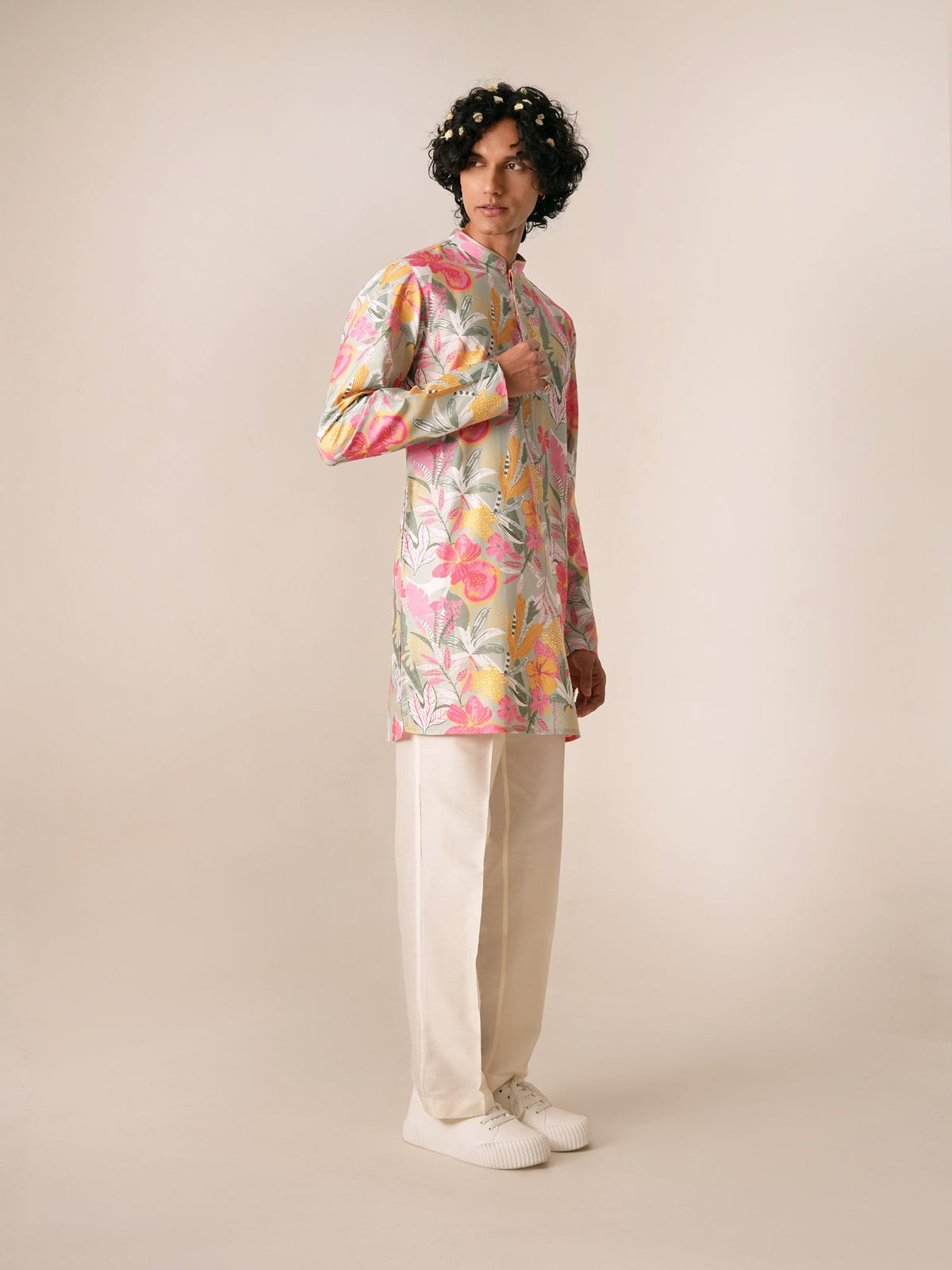 Men Multicolor Blended Print Kurta