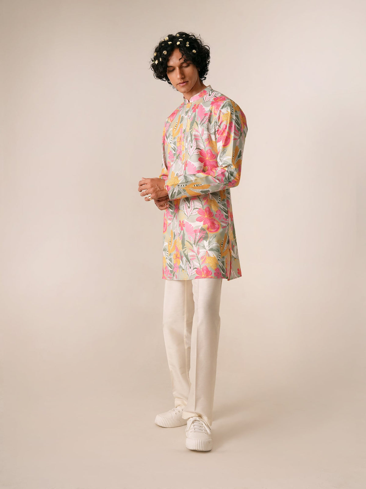 Men Multicolor Blended Print Kurta