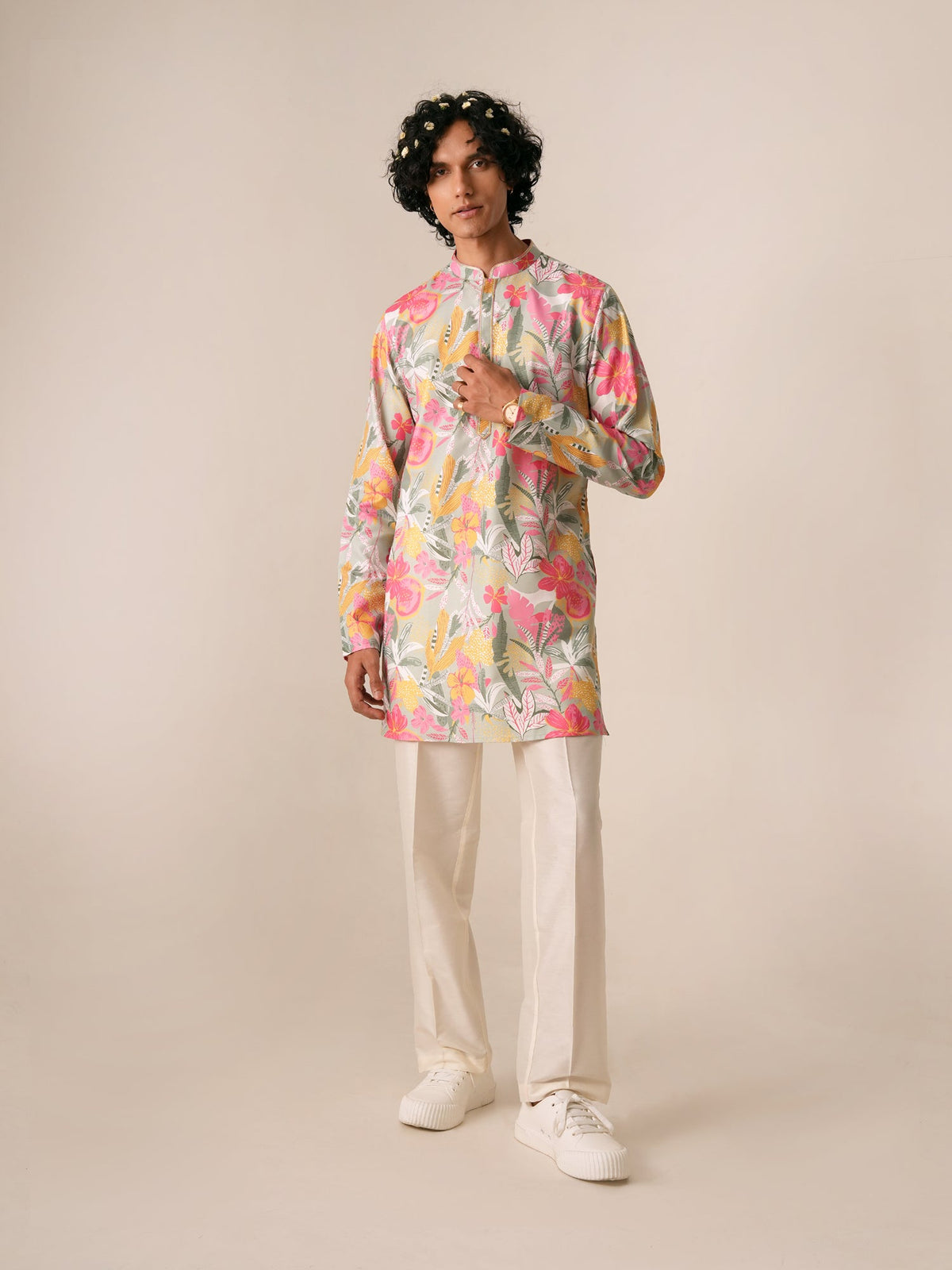 Men Multicolor Blended Print Kurta