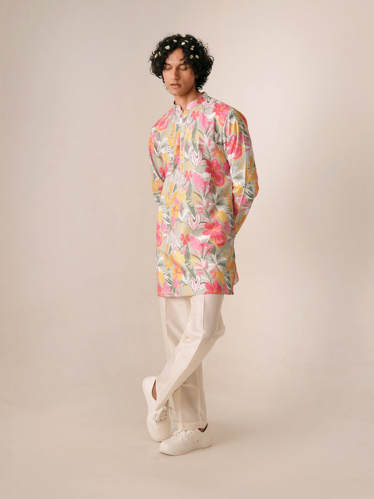 Men Multicolor Blended Print Kurta