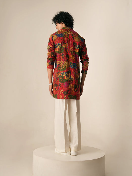 Mens Multicolor Cotton Print Mid Kurta