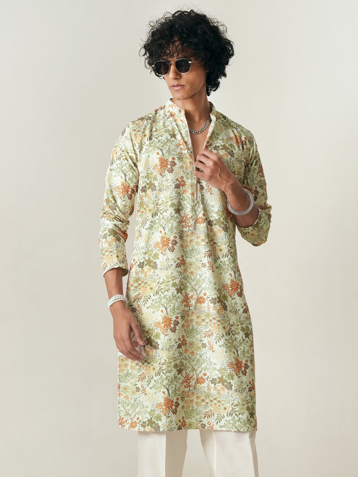 Mens Multicolor Polyester Embroidery Zip Kurta