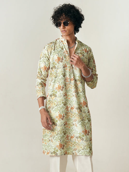 Mens Multicolor Polyester Embroidery Zip Kurta