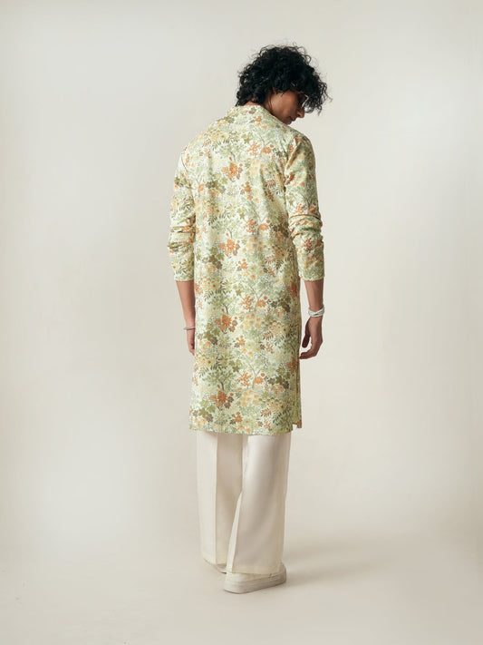 Mens Multicolor Polyester Embroidery Zip Kurta