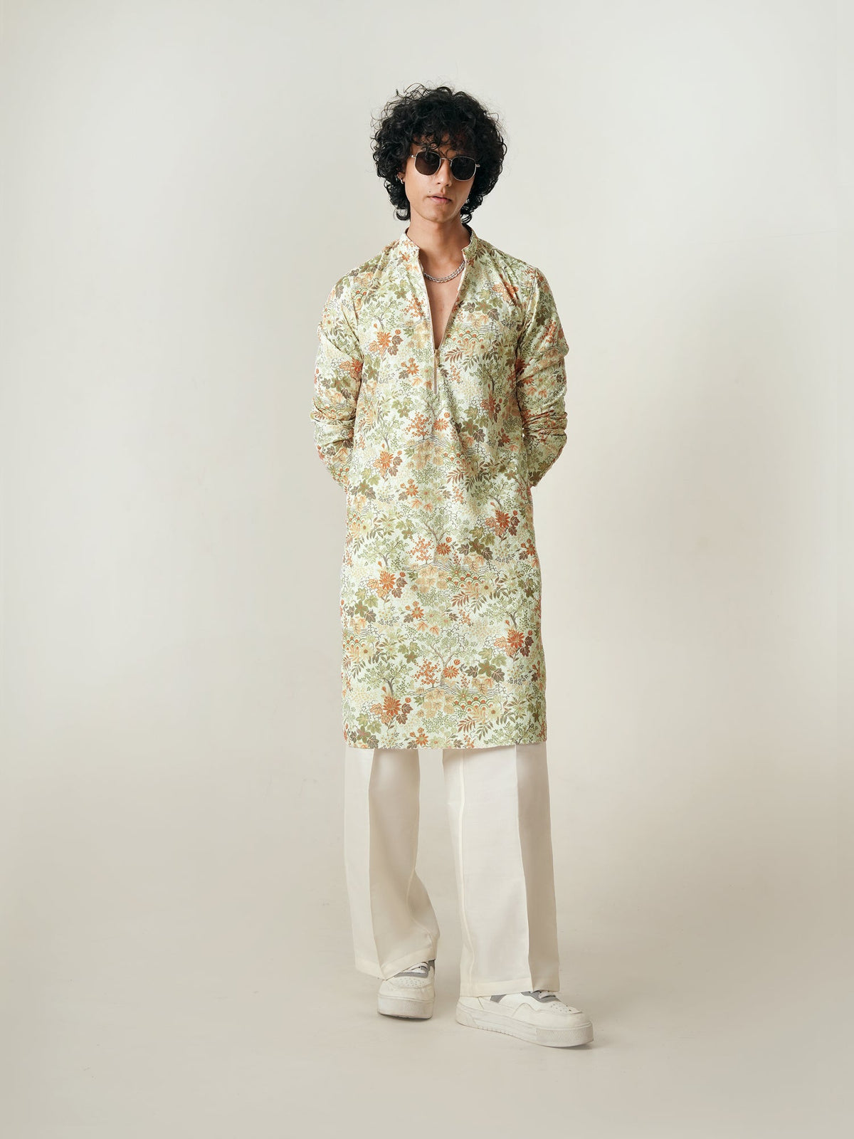 Mens Multicolor Polyester Embroidery Zip Kurta