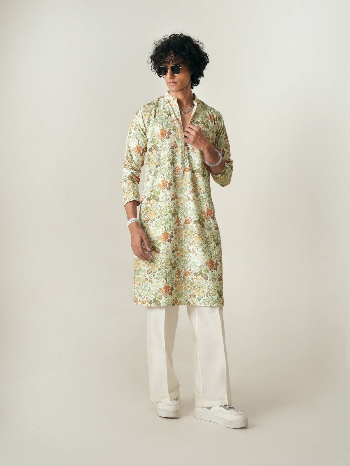 Mens Multicolor Polyester Embroidery Zip Kurta