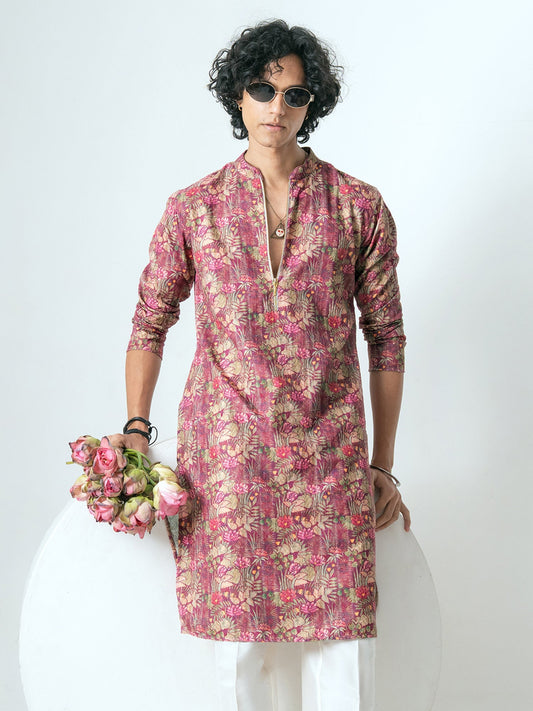 Mens Multicolor Polyester Embroidery Zip Kurta