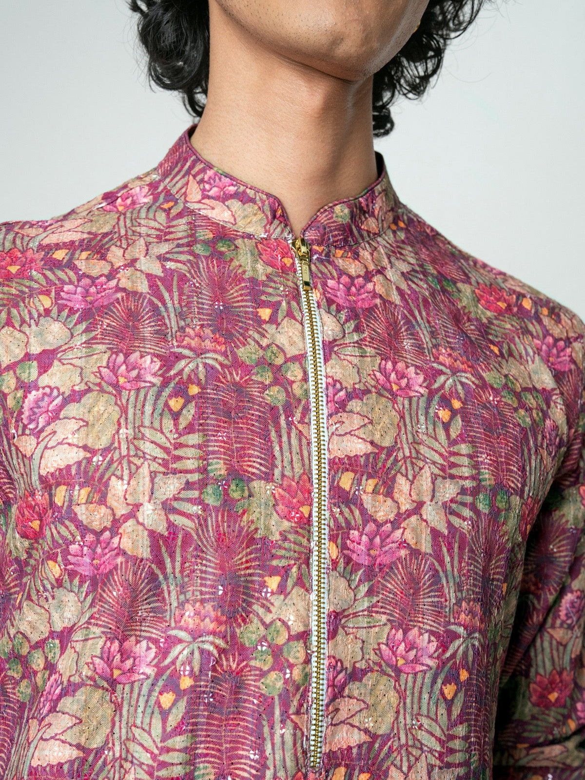 Mens Multicolor Polyester Embroidery Zip Kurta