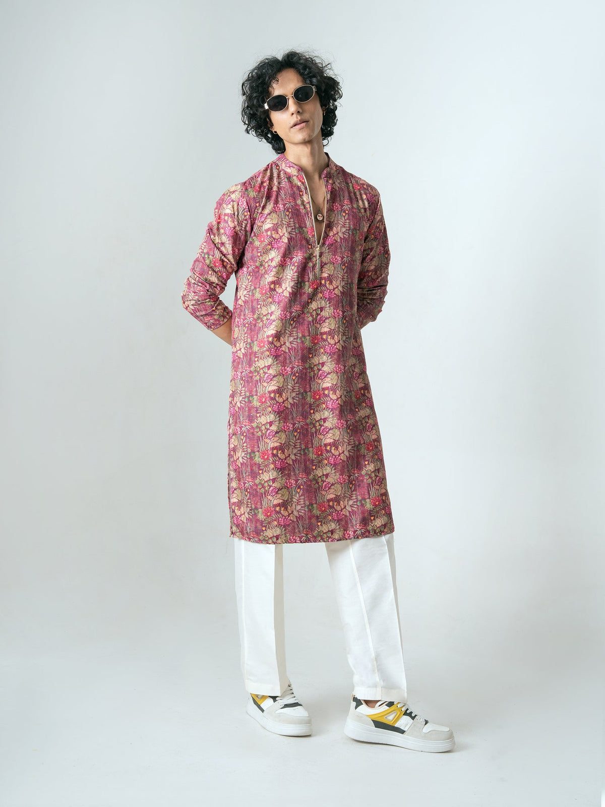 Mens Multicolor Polyester Embroidery Zip Kurta