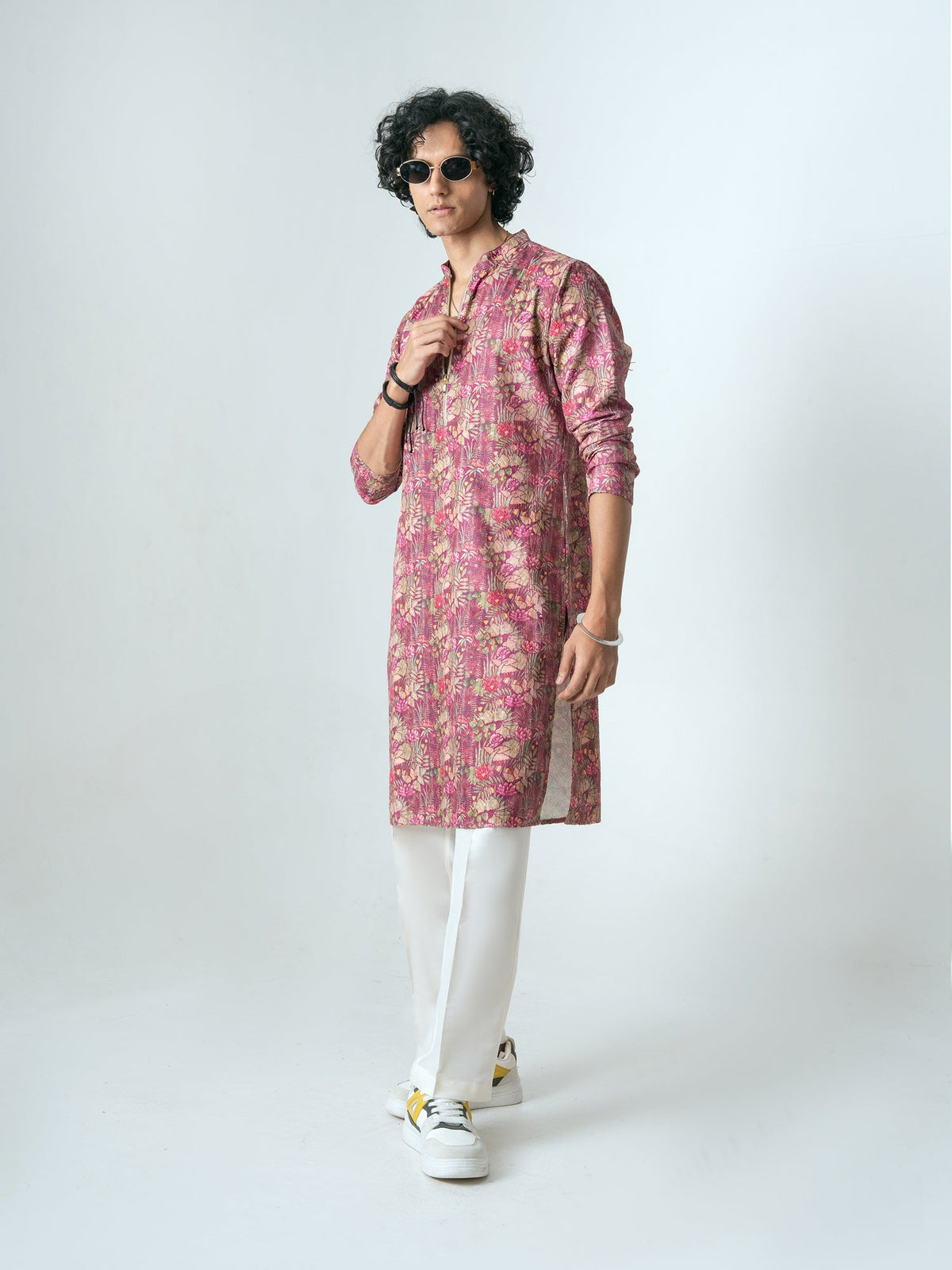 Mens Multicolor Polyester Embroidery Zip Kurta