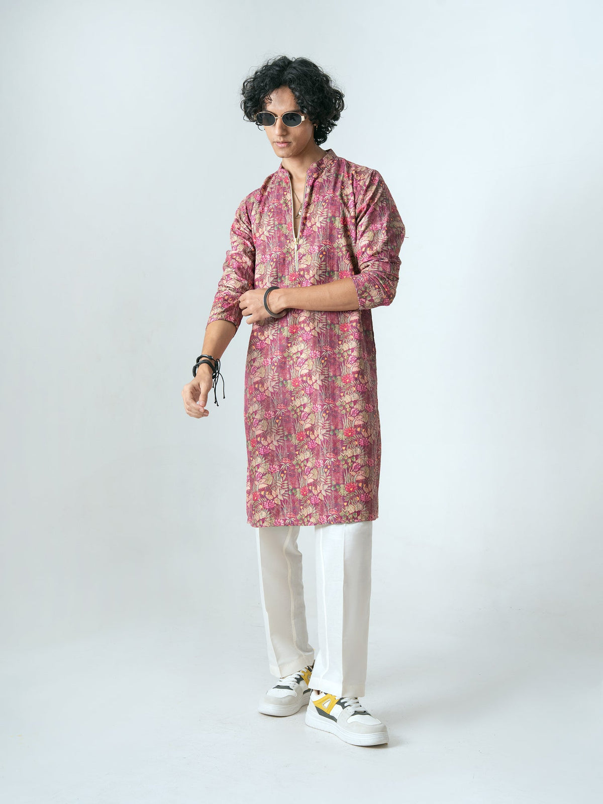 Mens Multicolor Polyester Embroidery Zip Kurta