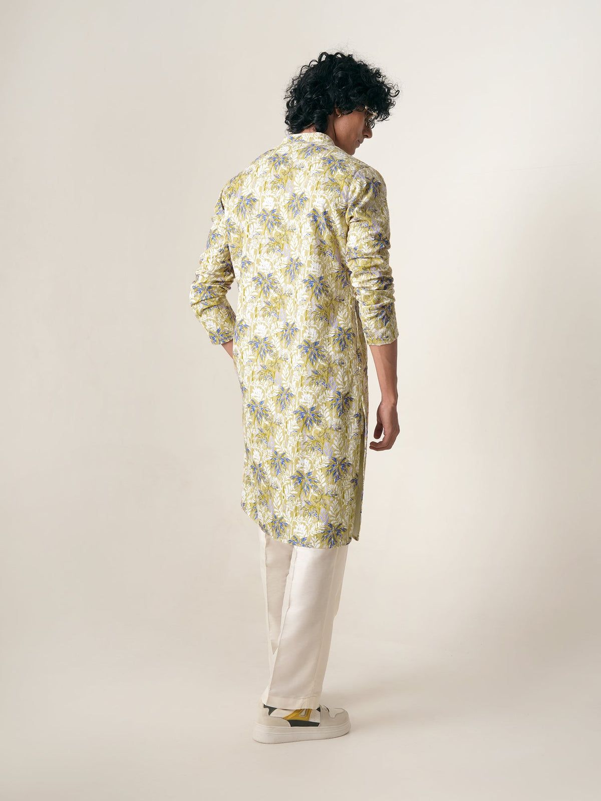 Mens Yellow Polyester Embroidery Zip Kurta