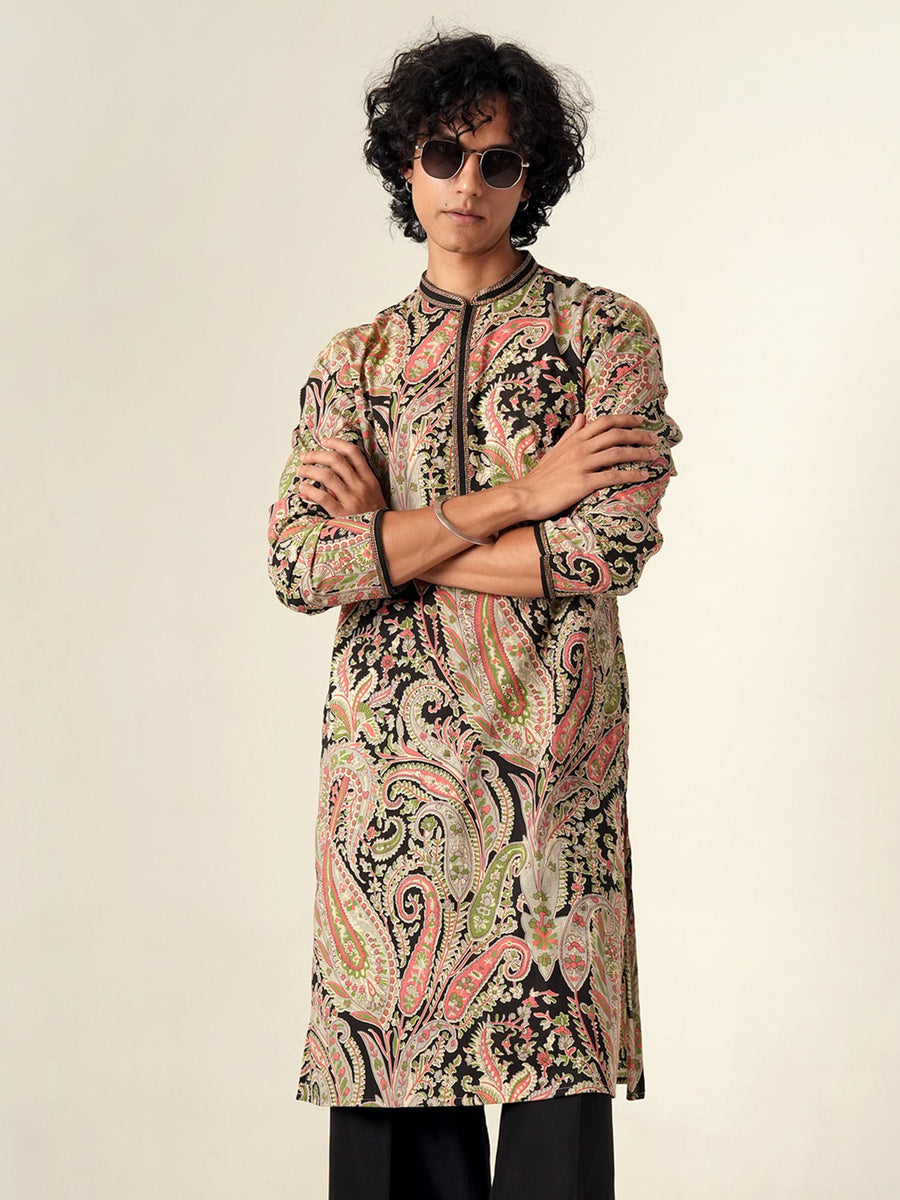 Mens Multicolor Cotton Print Kurta