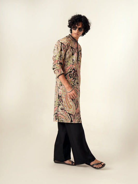 Mens Multicolor Cotton Print Kurta
