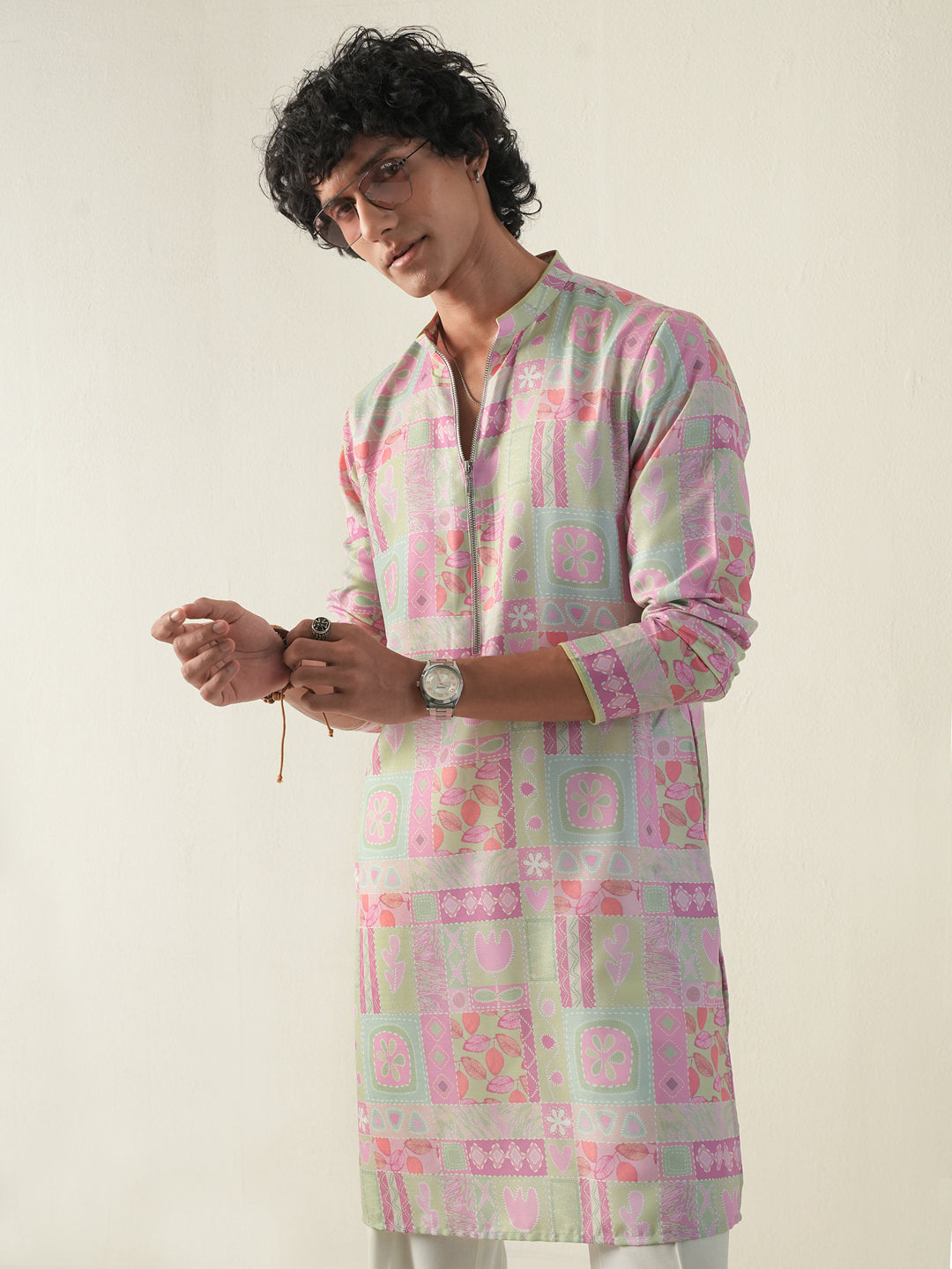 Men Multicolor Blended Print Kurta