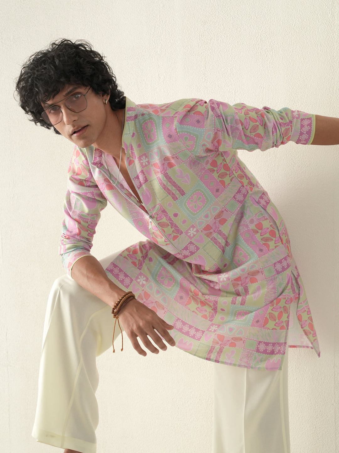 Men Multicolor Blended Print Kurta